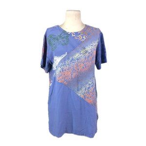 Wild Thing Wild Woman Lavender Patchwork Batik Short Sleeve Tunic Boxy Tee S/M